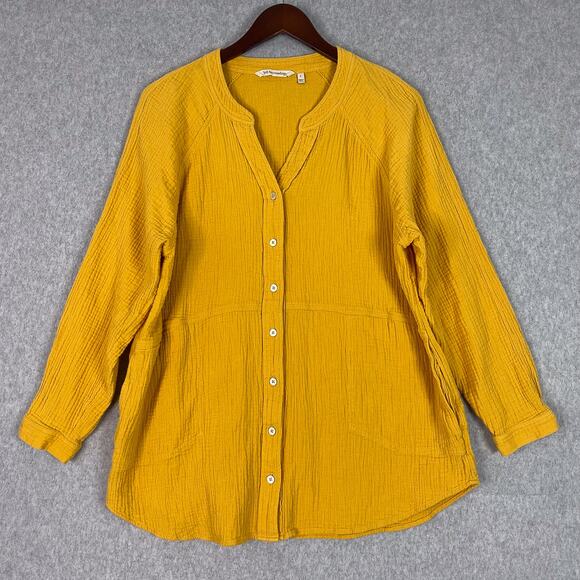 Soft Surroundings Yellow 100% Cotton Gauze Long Sleeve Button Up Shirt Sz Large - Picture 1 of 8